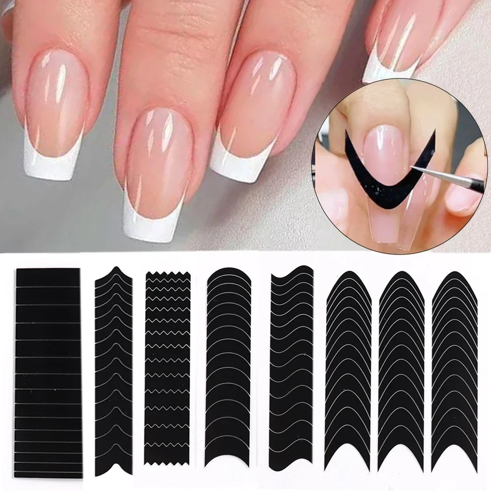 6Pcs French Manicure Strip Nail Forms French Tip Guides Nail Sticker  Geometry Lines Decals Polish Wraps Airbrush Stencils LEBFST