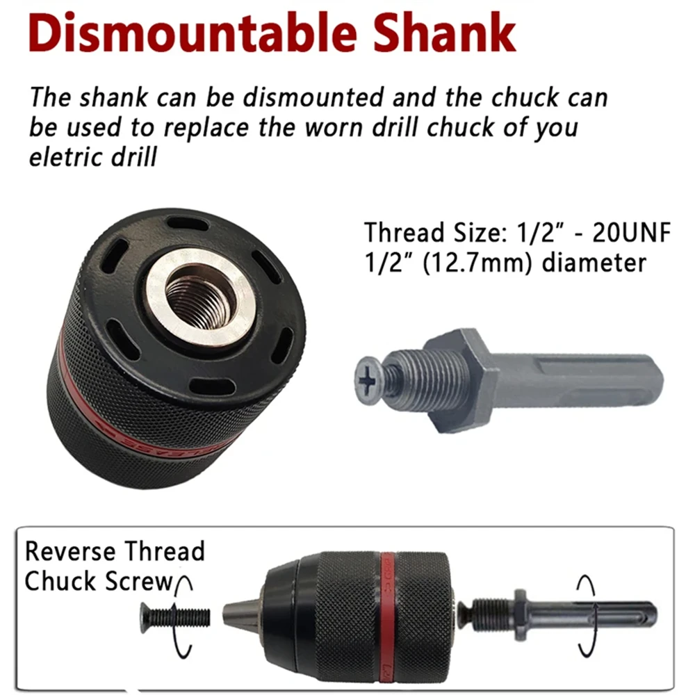 JENTORIX 2mm-13mm Metal Keyless Drill Chuck - With Hex Shank Adapter