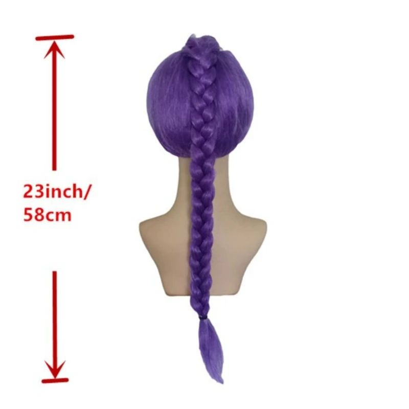 Parrucca Sintetica Lunga Viola con Treccia e Coda di Cavallo, Chignon Nero, per Cosplay di Cantanti, Idoli, Demoni, Bambini, Ragazze, Feste, Halloween - immagine 2