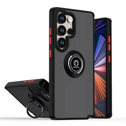 Armored Frosted Ring Holder Phone Case with Fall - Resistant Back Cover - Galaxy A20s (Black red)