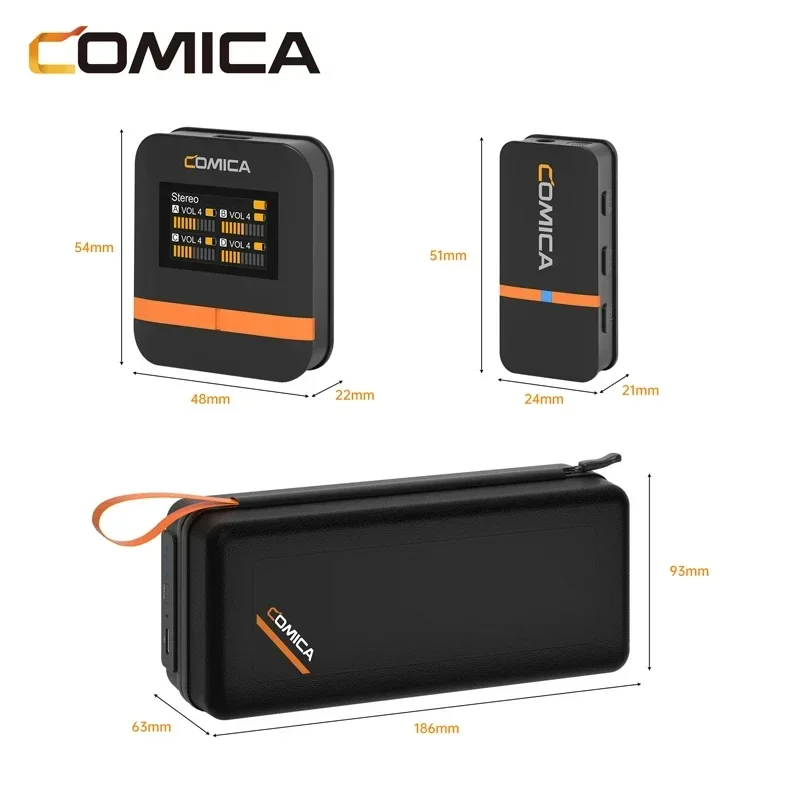 Comica Vimo Q 4 채널 미니 무선 라발리에 마이크, USB-C 충전 케이스 포함, 카메라 스마트폰 PC용