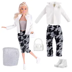 Chic Leather Dress and Fashion Coat Doll Outfit with Accessories - Excluding doll (Style 2-1)