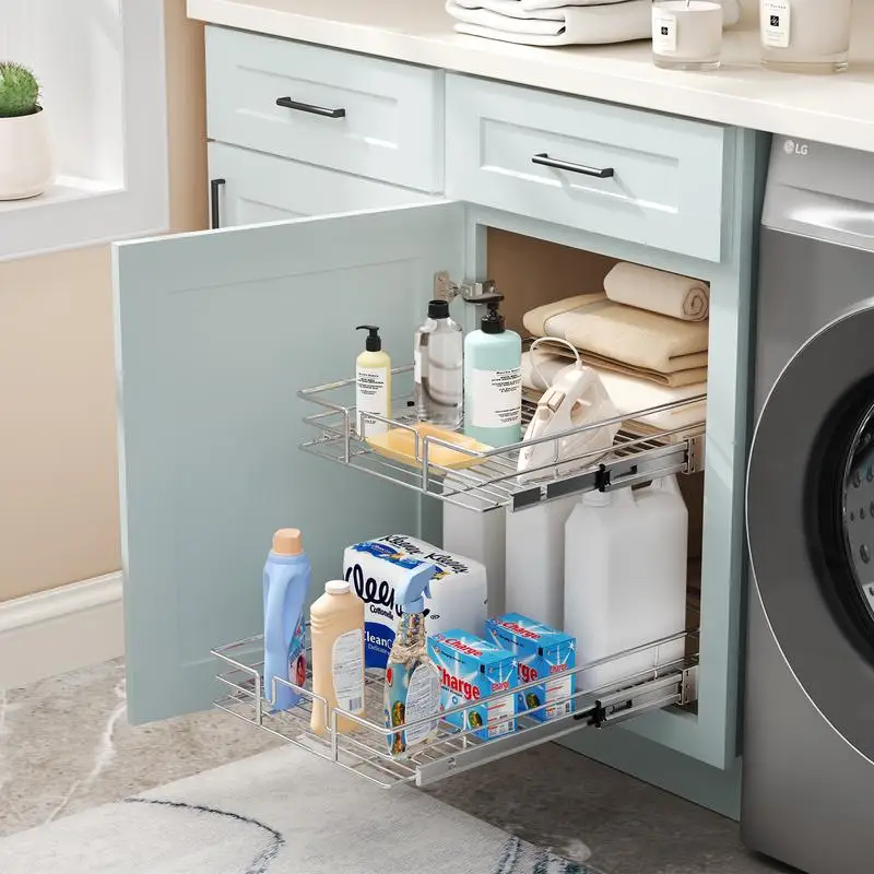 

D Silver Metaldividual Pull Out Cabinet Organizer Basket Kitchen Rack Steel