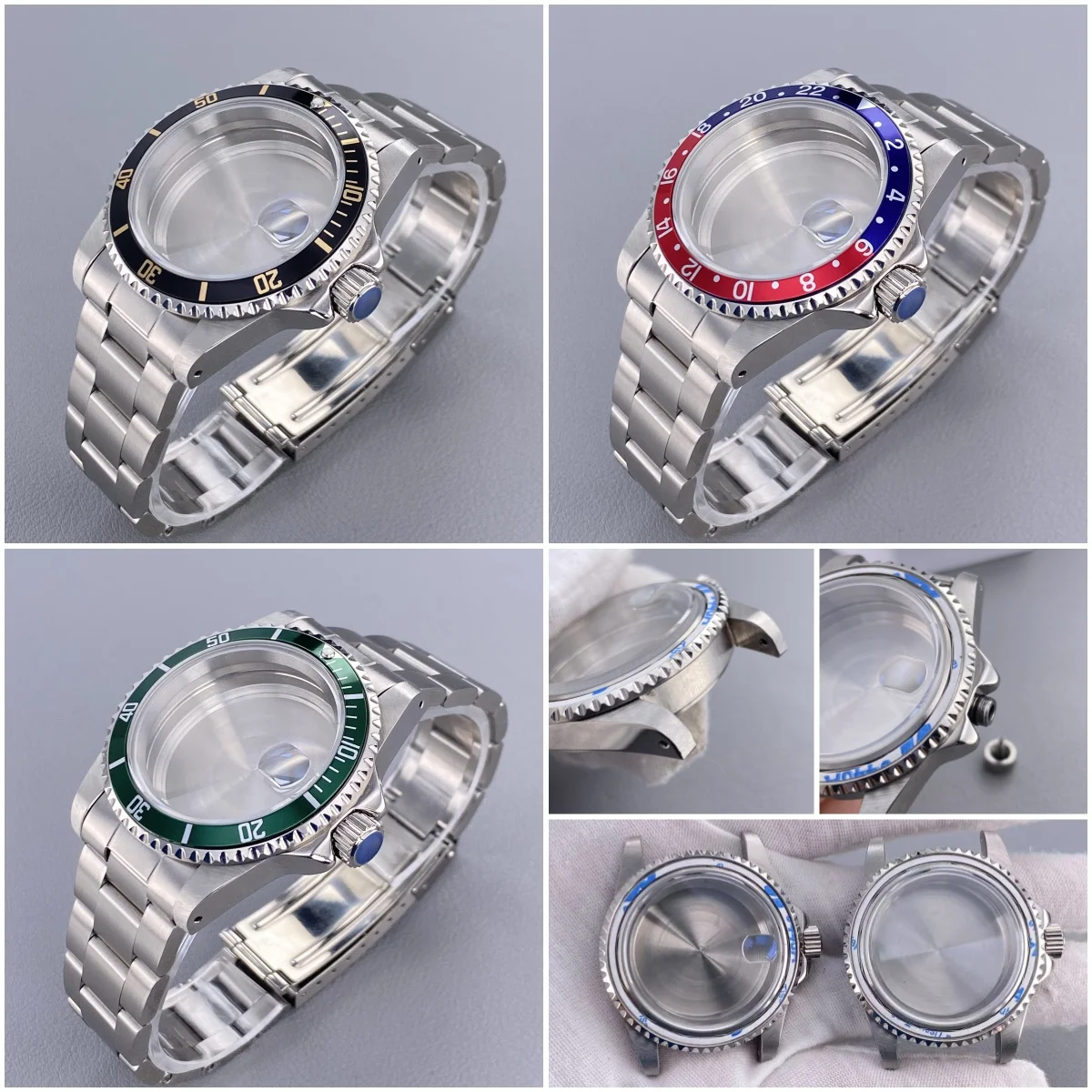 Vintage 39.5MM GMT/SUB Watch Case with 120-Click Bezel & Sapphire Glass