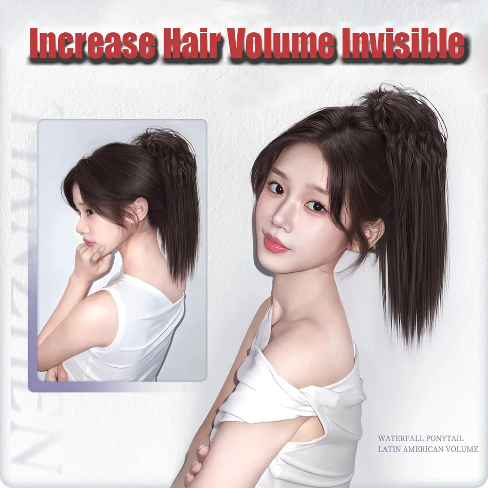 Short Straight Synthetic Claw Clip Ponytail Hair Extension With Root Volume Perm Layered Ponytail Wig With Grab Clip For Women