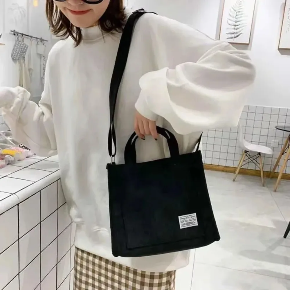 1 Pcs Women Corduroy Zipper Shoulder Bag Female Small Cotton Canvas Messenger Bag Retro Vintage Crossbody Bags Reusable Girls Handbag