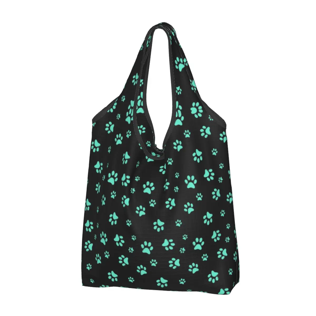 

Custom Aqua Dog Paw Print Pattern Cute Shopping Bag Women Portable Large Capacity Groceries Puppy Animal Lover Tote Shopper Bags