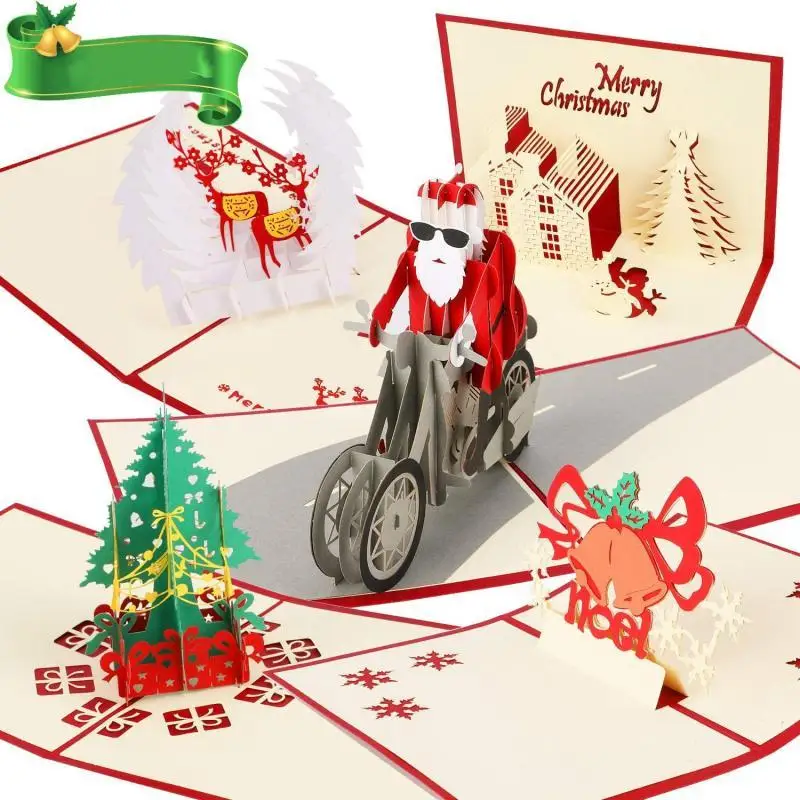 Greeting cards Merry Christmas 3D Cards Christmas Tree Winter Gift Pop-Up Cards Decoration Stickers New Year Greeting