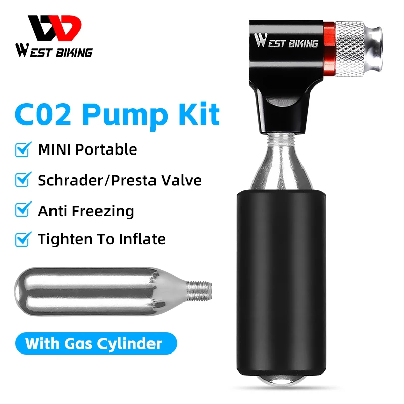 WEST BIKING 휴대용 미니 자전거 타이어 팽창기, CO2 펌프, 가스 실린더 카트리지, 슈레이더 프레스타 밸브, MTB 도로 자전거 펌프