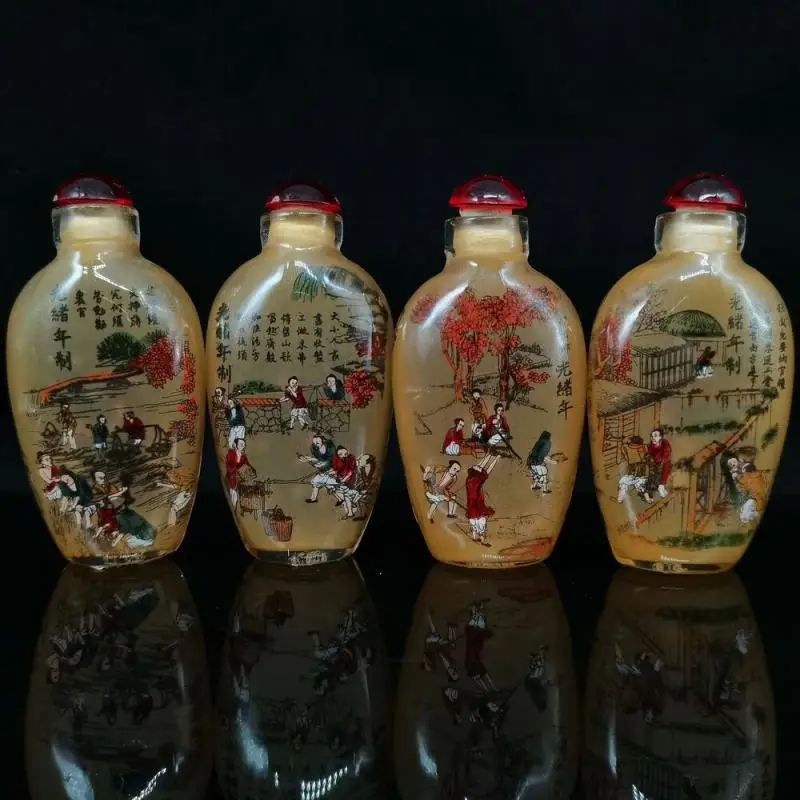 

A Set Chinese Glass Inner Painting Exquisite Snuff Bottles Qing Dynasty Guangxu