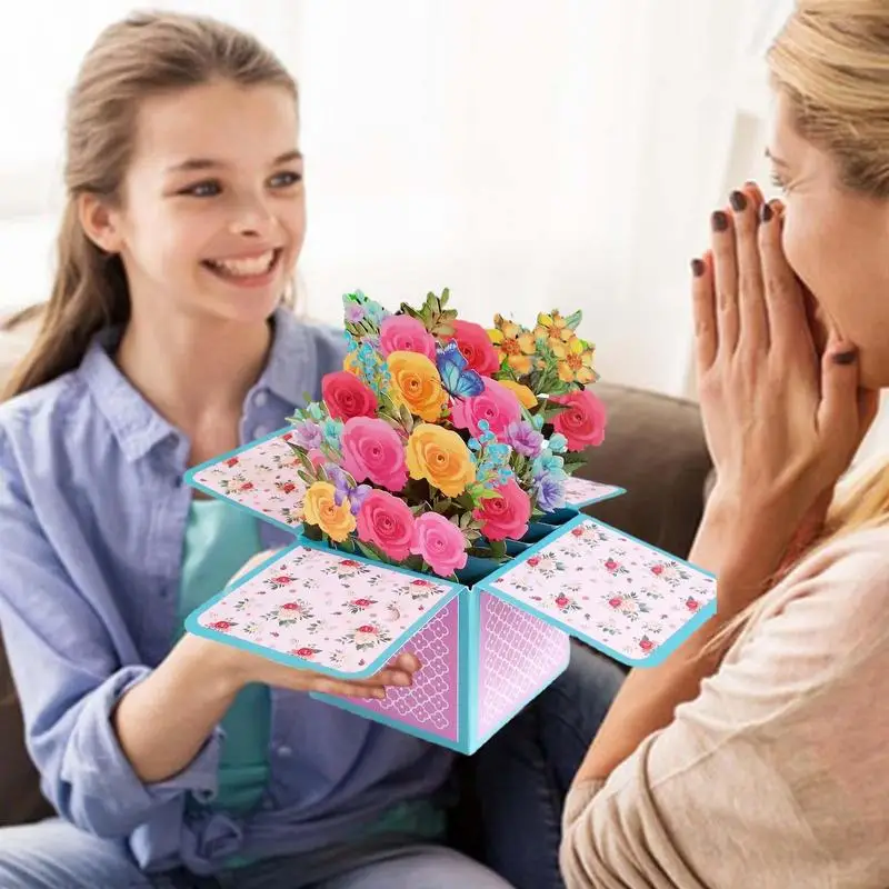 Greeting Cards Paper Pop Up Flowers Greeting Card Colored Rose 3D Pop-up Stereo Creative Mother's Day Cards Wedding Decoration Anniversary Gift