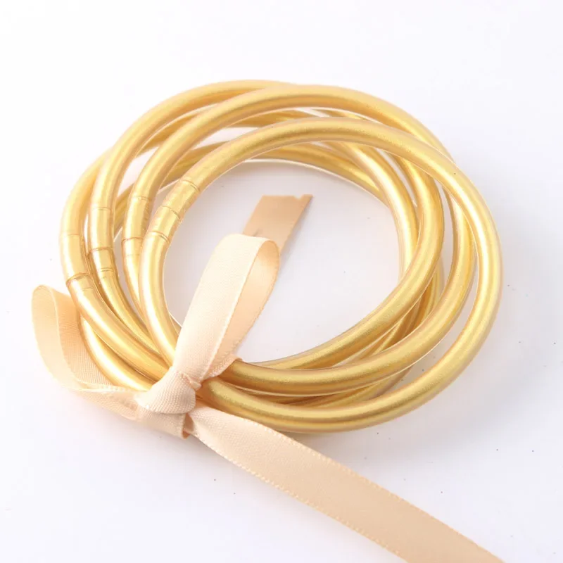 5pcs/set Golden Bracelet Jonc Bouddhiste Glitter Jelly Bangles Bracelet for Women Friendship Bracelets Waterproof Beach Femme 5