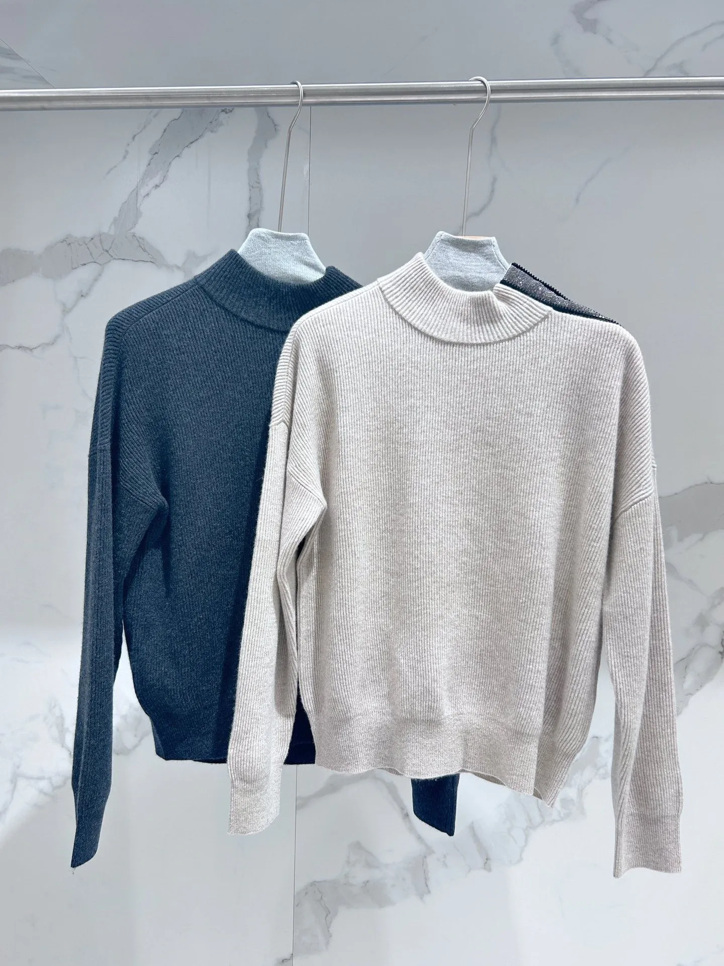 

Women Shoulder Beading 100% Wool Half Turtleneck Sweater 2023 Spring Summer New Ladies Solid Color Long-Sleeved Knitted Pullover