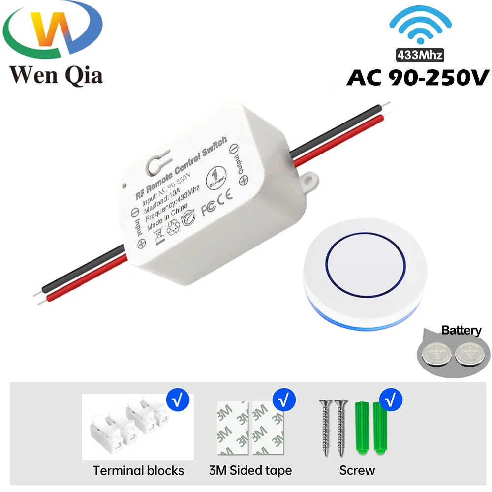 RF 433Mhz Wireless Light Switch Push Button Wall Smart Switch AC 110V 220V 230V Relay Receiver for Home Appliance Lamp Fan