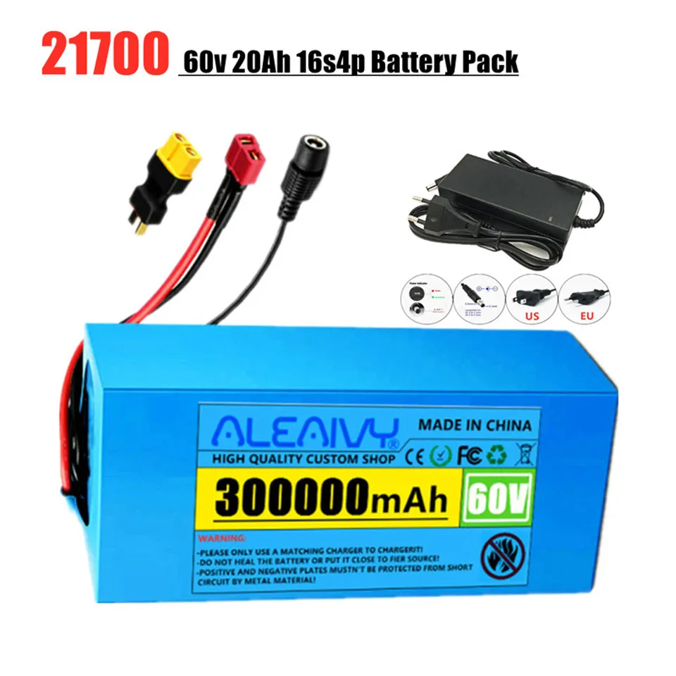 

Aleaivy Brand New 60v 20Ah 21700 16s4p Lithium Battery Pack 67.2V 1000w 2000w Rechargeable Battery Electric Bike Scooter Battery