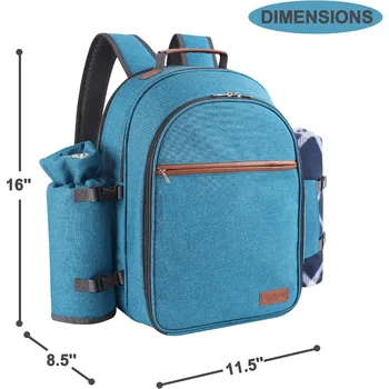 Picnic Backpack Set for 2 Person with Cooler Compartment, Detachable Bottle/Wine Holder, Fleece Blanket, Plates and Cutlery Set 2