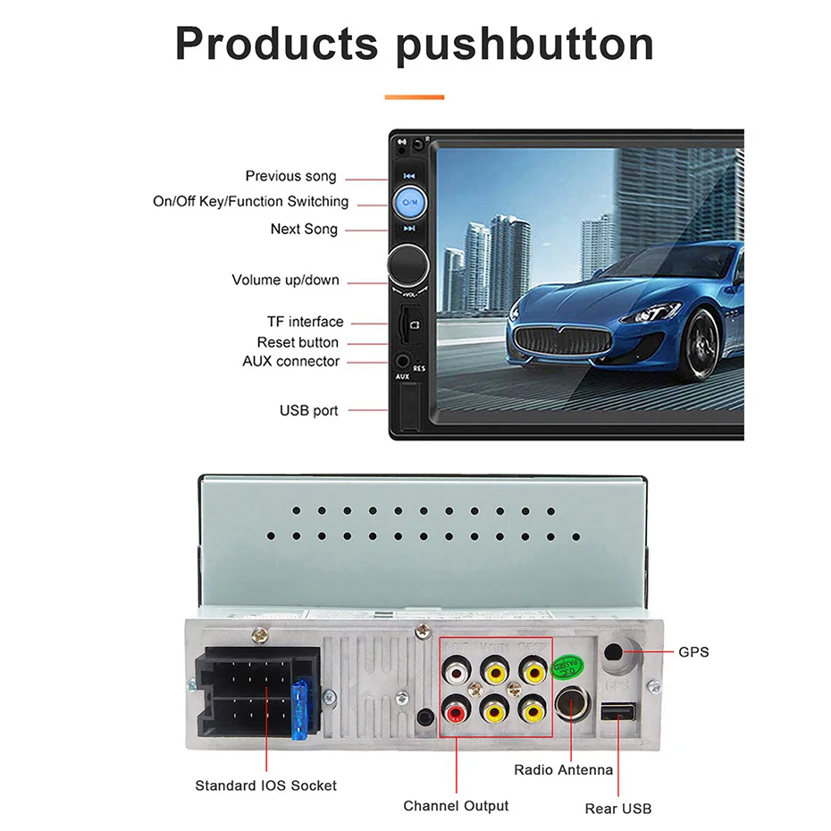 Radio de coche de 7 pulgadas, 1 Din, Carplay, Android, reproductor Multimedia para coche, pantalla táctil HD, FM, AUX, Bluetooth, MirrorLink, Autoradio Universal 5