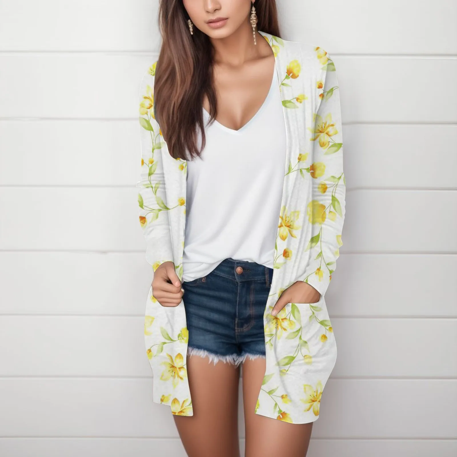 

Cardigan For Women Print Fall Open Front Cardigan With Pockets Casual Pullovers Blusas Elegant Vintage Elegant Oversized