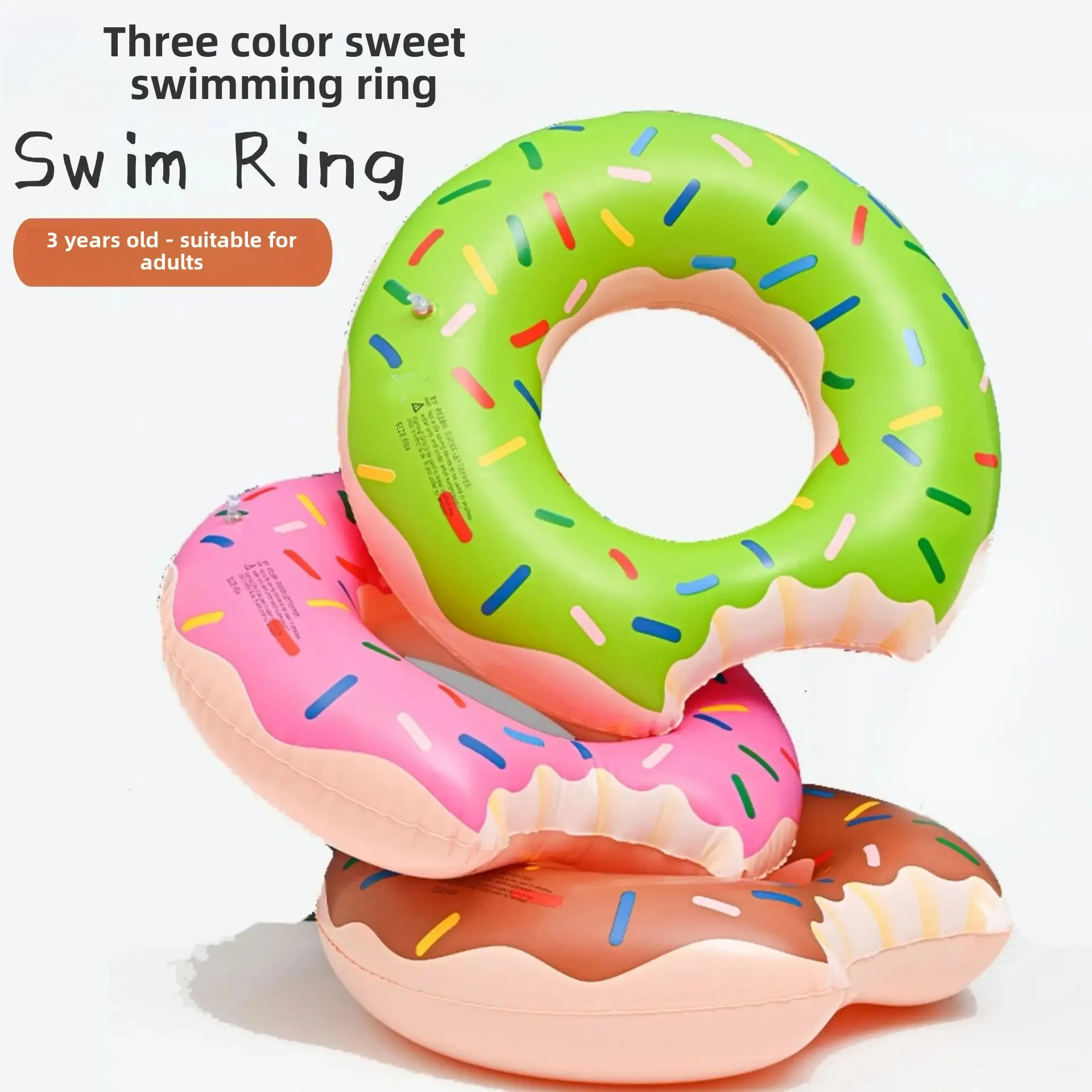 Children's Inflatable Double Layer Swimming Ring Thickened Printed Donut Shape Baby Swimming Ring