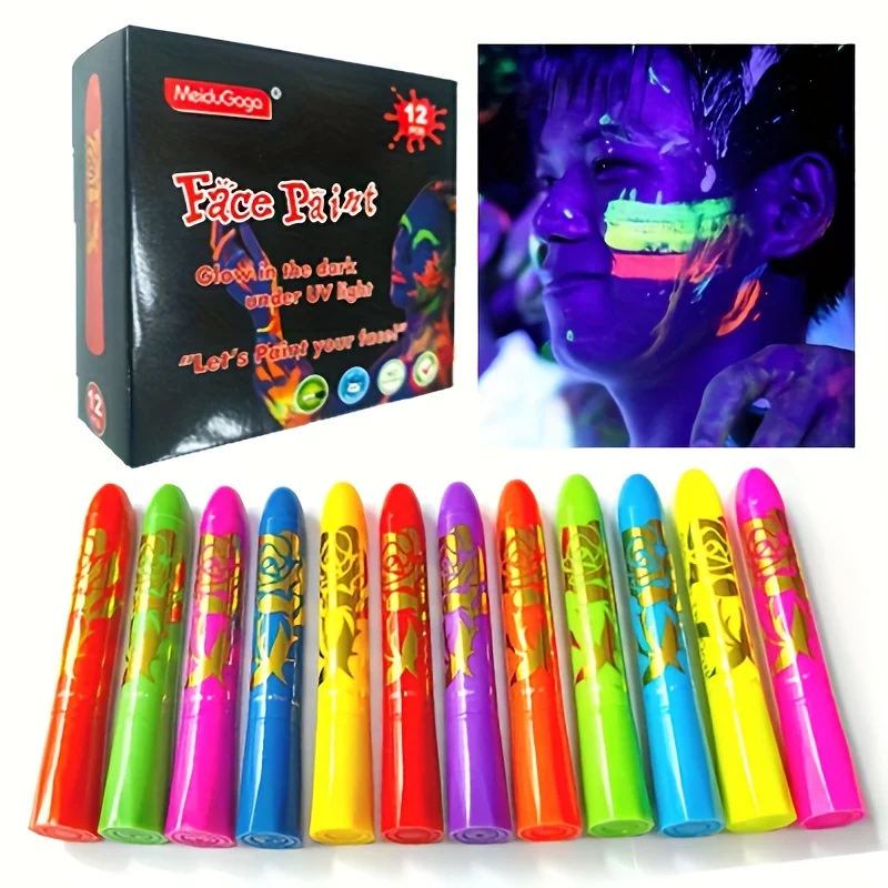 12 Color Luminous Face Painting, Human Body Painting, Facial Painting, Halloween Water-Based Crayon, Holiday Makeup Paint - 5