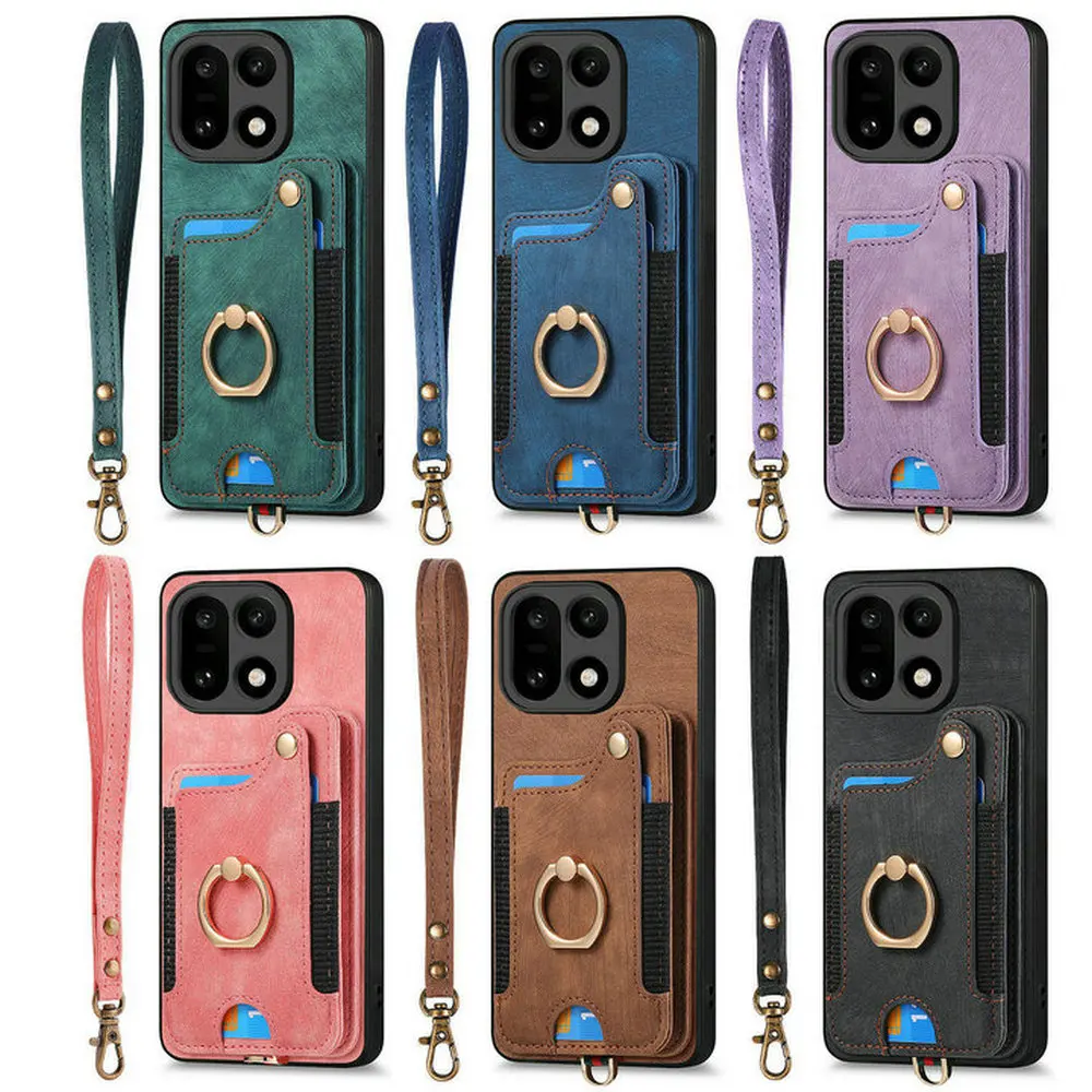 RFID-Blocking Leather Wallet Case with Magnetic Back and Ring Stand
