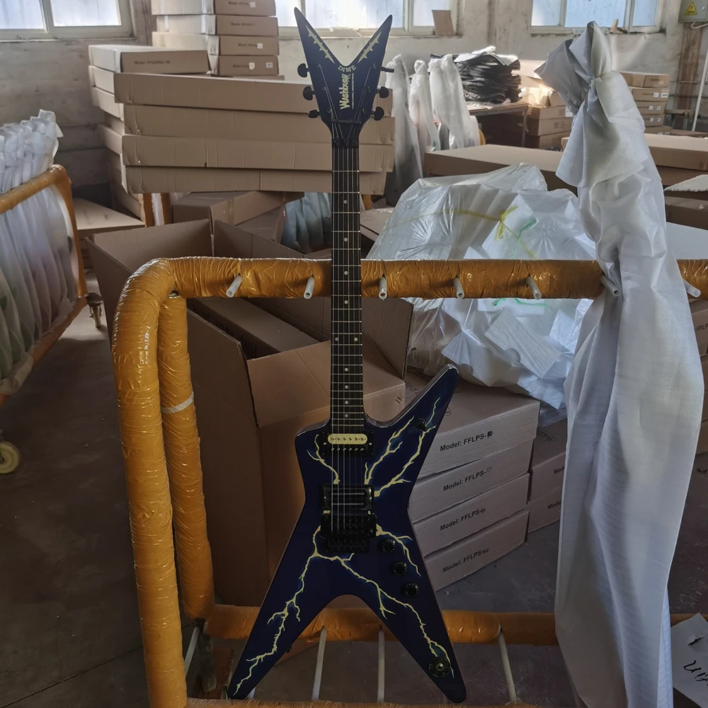 electric guitar WASHBURN DIME Floyd Rose tremolo lightning inlay blue front face in stock