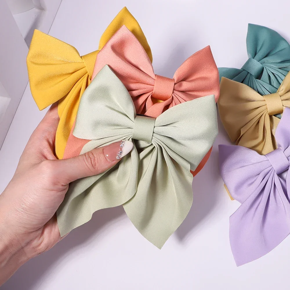 Sweet Bows Hairpins Solid Color Bowknot Hair Clips For Girls Satin Butterfly Barrettes Duckbill Clip Kids Hair Accessories hair clips hair accessories