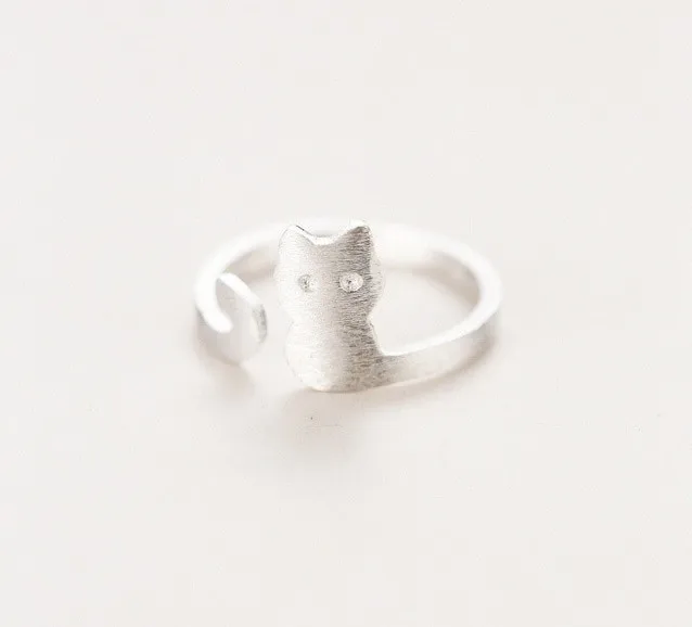Anillo de gato único S925 Plata de ley Anillo ajustable de Anillo de gato único S925 Plata de ley Anillo ajustable de