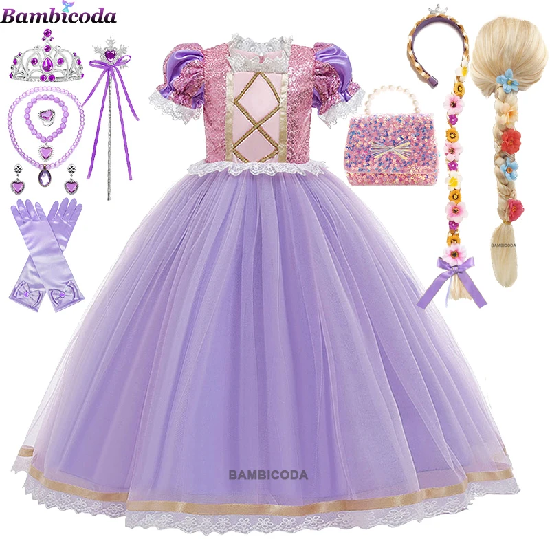 Girls Anime Princess Dress Summer Dresses Girls Cosplay Rapunzel Dress New Year Carnival Costume Birthday Party