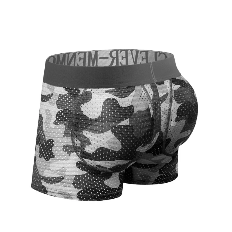 Camouflage Mesh Push-Up Pad Men's Boxer Briefs with Butt Lifter and Supportive Pouch