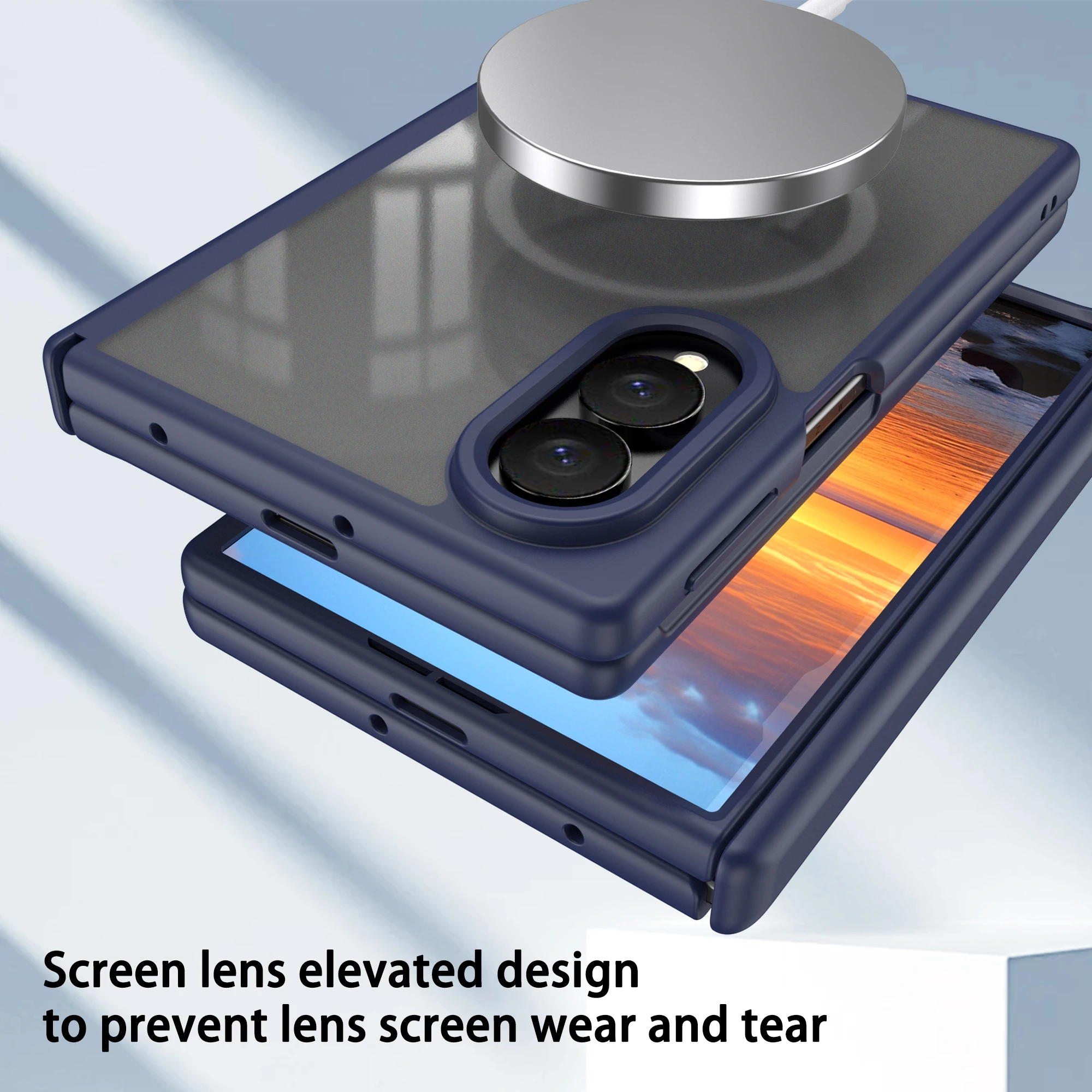 Magnetic Case with Built-in Tempered Glass Screen Protector and Hinge Guard in Matte Acrylic Finish