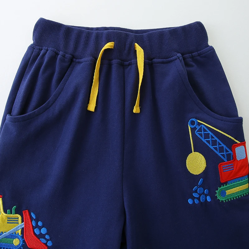 Summer Boys Cartoon Shorts Embroidery Engineering Vehicle Knitting Cotton Casual Breathable Elastic Waist Pocket Pants boys shorts