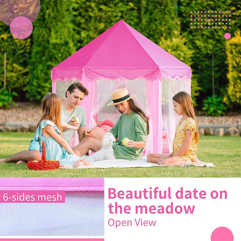 Princess Tent Girls Large Playhouse Kids Castle Play Tent Toy for Children Indoor and Outdoor Games 55'' x 53'' DxH 5