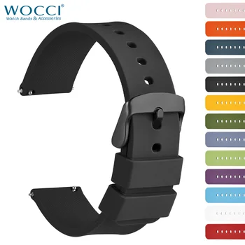 WOCCI 실리콘 고무 시계 밴드 스트랩, 14mm 16mm 18mm 19mm 20mm 21mm 22mm 24mm, 남성 여성용 교체 팔찌 블랙 블루 레드