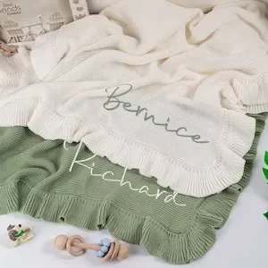 Personalized Knit Baby Blanket Custom Embroidered Name Cotton Shower Blanket  Newborn Gifts Baby Blanket for Girls Boys 3
