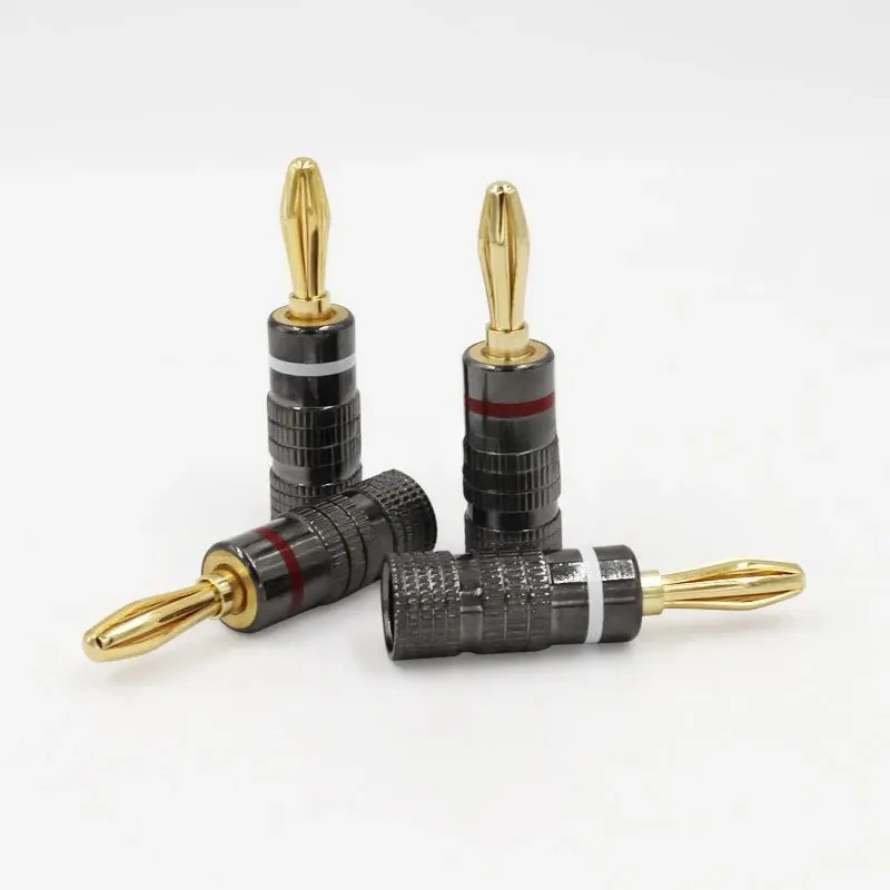 4pcs Gun Metal BANANA PLUGS 24K Gold-plated 4MM Banana Connector Screw Lock For Audio Jack Speaker Plugs White&Red