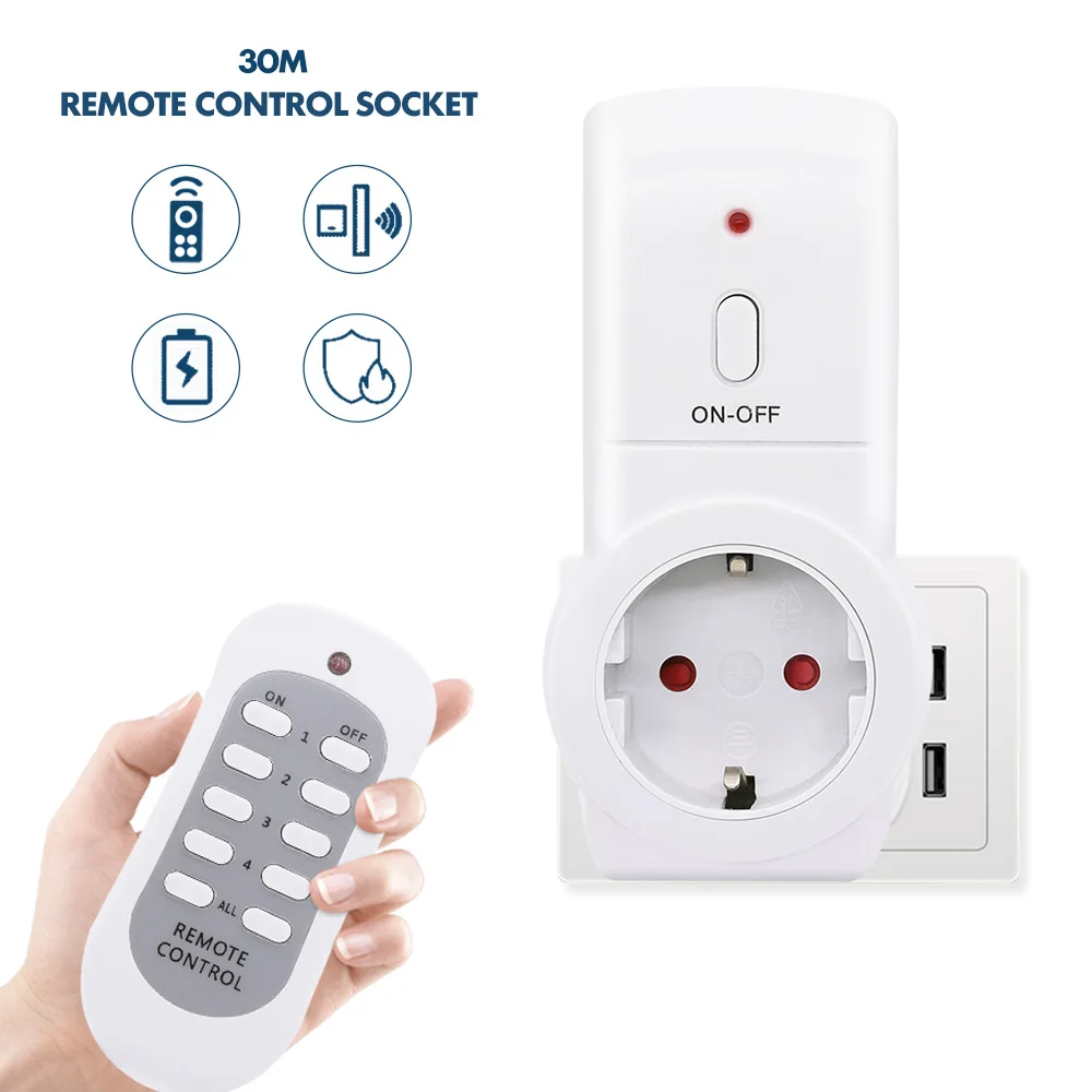 

30m Remote Control Switch Energy Saving Smart Power Socket with US/FR/EU Plug Household Electrical Appliances Controller