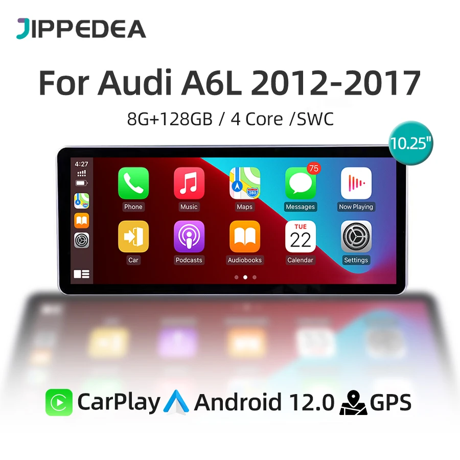 

1920*720 Car Multimedia Player Android 12 CarPlay 4G SIM WiFi GPS Navigation Blu-ray Screen Car Radio For Audi A6L 2012-2015