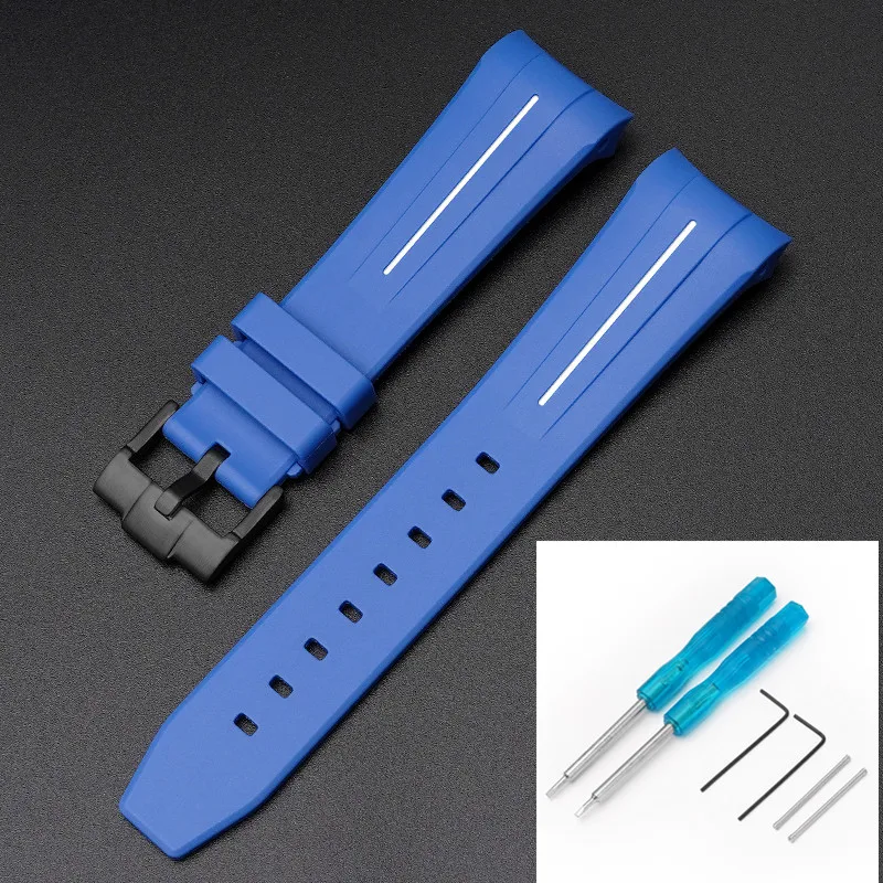 Premium Rubber Strap with Stainless Steel Buckle - 22mm Curved Interface Watch Band