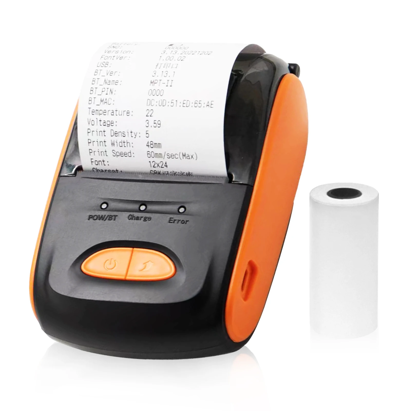 Imprimante thermique mobile portable, impression de tickets de caisse, sans fil BT, mini rouleaux de papier thermique, 58mm, 1 pièce