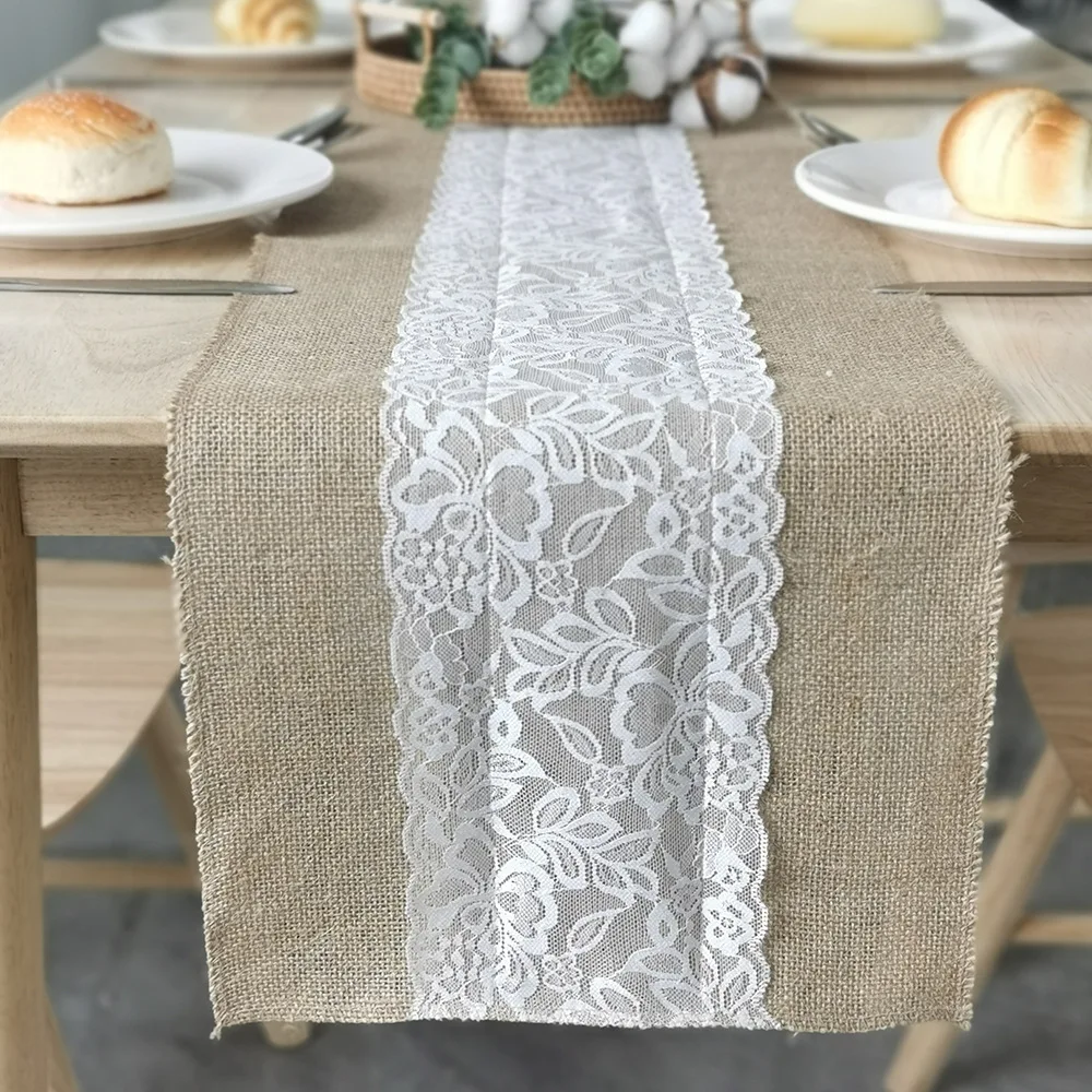 

Cotton Linen Table Runner Burlap Stripe Splicing Woven Tassel Natural Cabinet Table Flag Dining Table Runner Home Decor