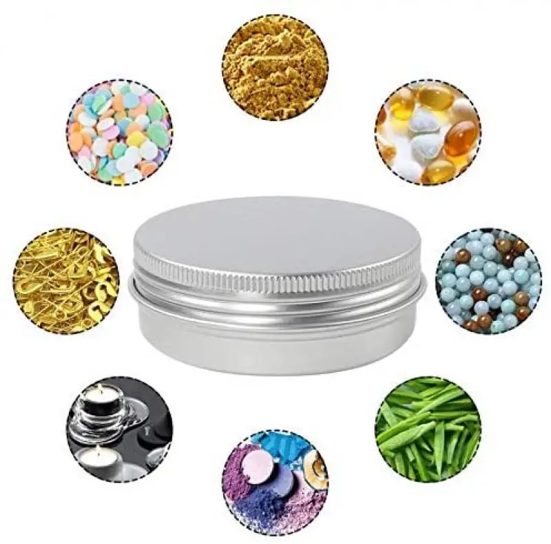 Empty Silver Aluminum Tins Cans Screw Top Round Candle Spice Tins Cans with Screw Lid Containers 5-150ml 50/10/5pcs