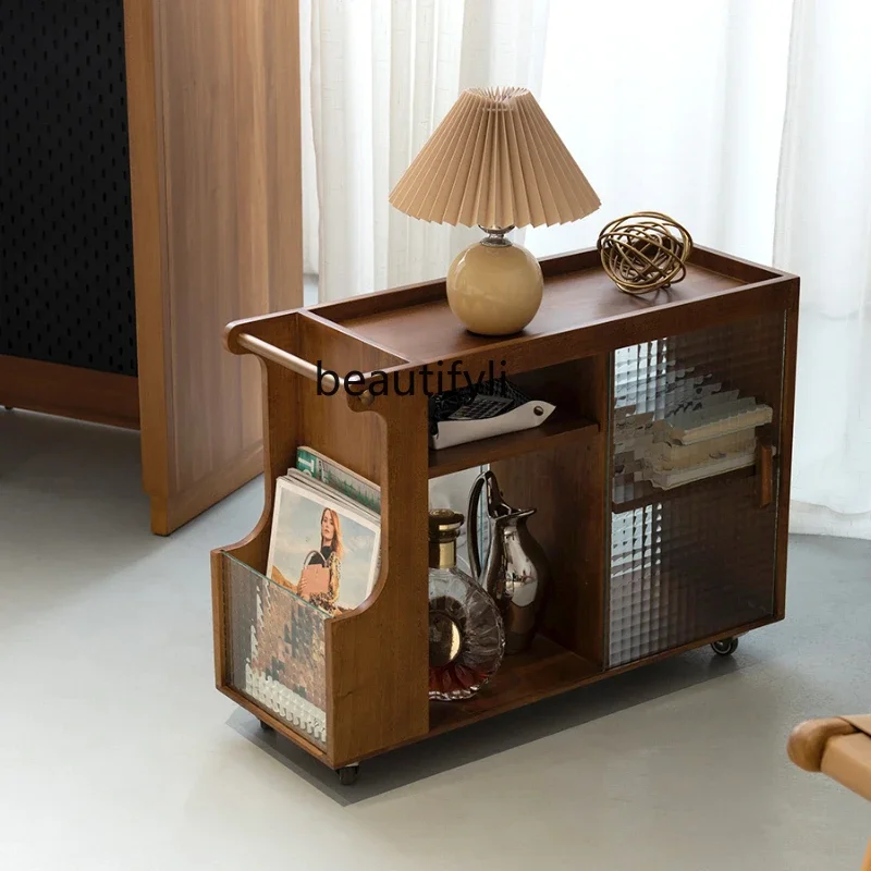 

Solid Wood Trolley Corner Table Sofa Side Table Light Luxury Nordic Retro Storage Cabinet