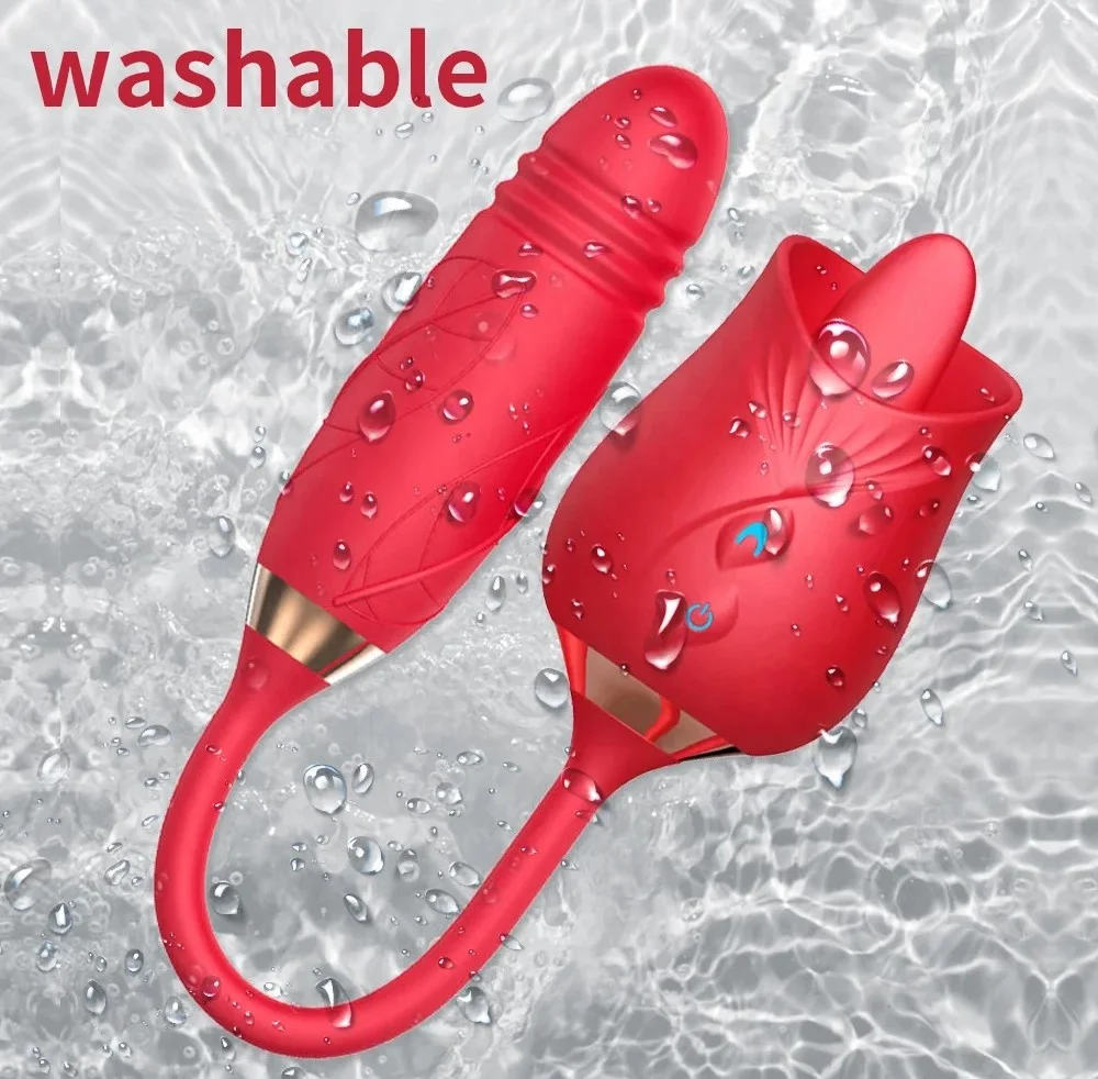 Rose-Licking Vibrator Nipple Clitoral Stimulator Massager Thrusting Dildo 2 in 1 Sex Toy For Women