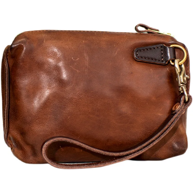 Fashion luxury natural genuine leather men's clutch bag handmade vintage real cowhide business credit card holder phone wallet