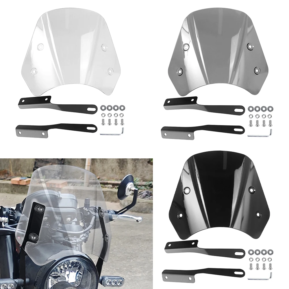 Universal Motorcycle 5-7 in Windshield Retro Motorbike Wind Deflector for Cafe Racer Royal Enfield Honda Yamaha Kawasaki Suzuki