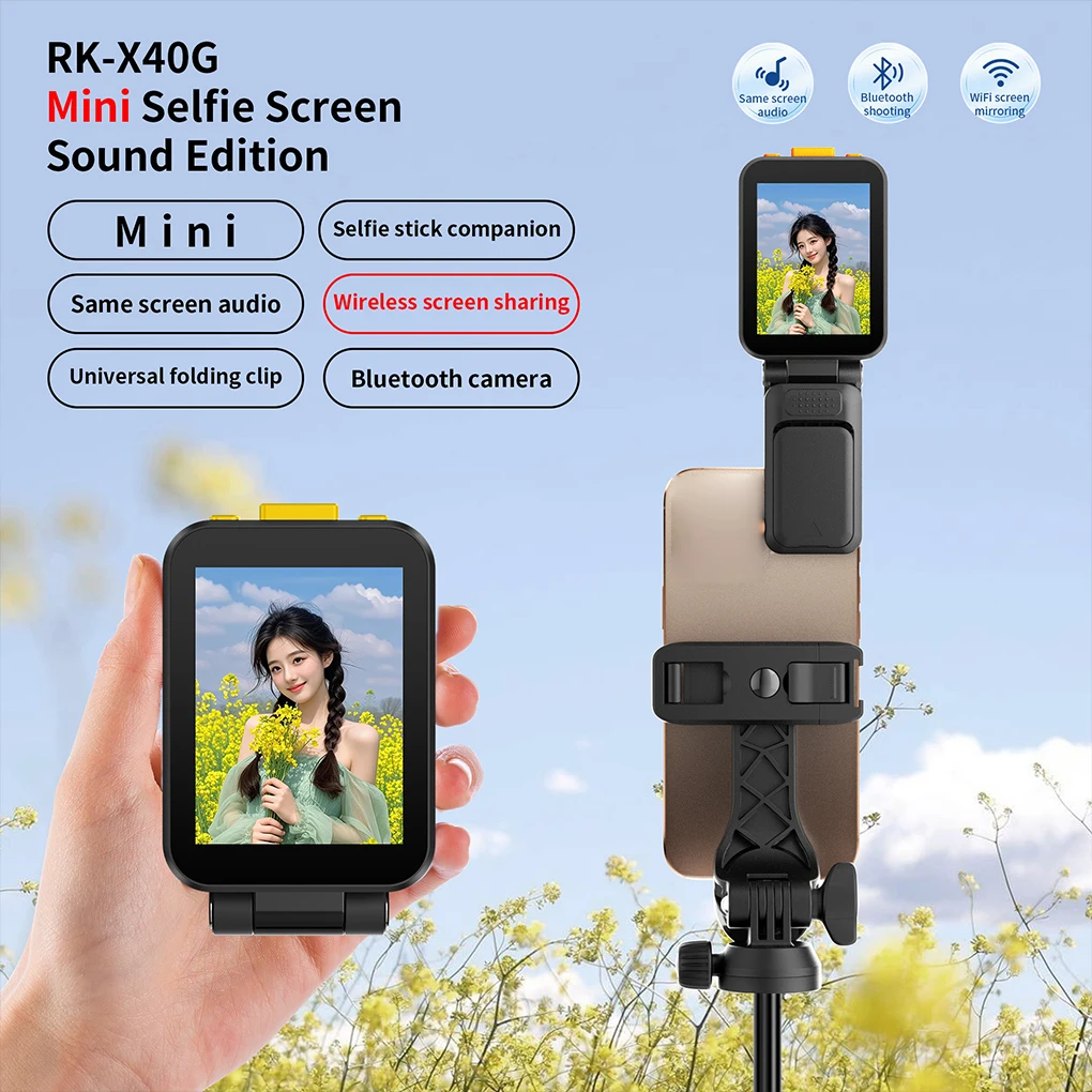 RK-X40H Creative 2inch Mobile Screen Mini Selfie Vlog Monitor Sound version Projection Remote Photography Bluetooth