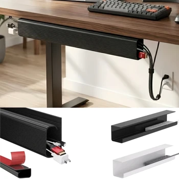 Organizzatore per Cavi da Scrivania, Accessori per Gestione Cavi, Protezione Cavi Bianco e Nero, Vassoio Portacavi Sotto Scrivania Senza Foratura 