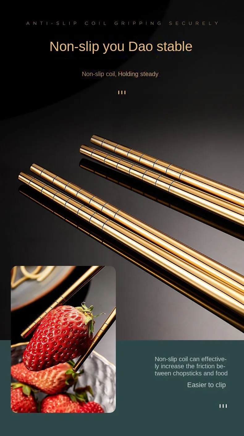 Description Picture 2 of item4 Set Household Black Gold Cutlery Set Chopsticks Spoon Green Gold Stainless Steel Dinnerware Set Luxury Tableware Set