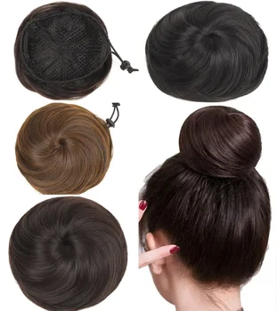 Chignon sintetico con laccio, parrucca a chignon marrone flessibile per uso quotidiano da donna